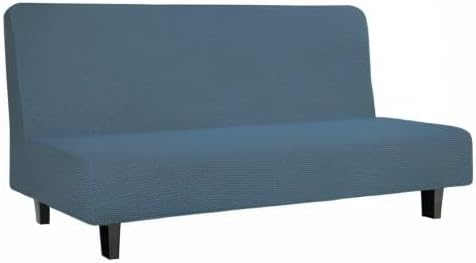 Easy-Going Stretch Futon Slipcover Armless Futon Bed Cover Furniture Protector Without Armrests with Elastic Bottom for Kids, Soft Jacquard Fabric Small Checks (Large, Bluestone)