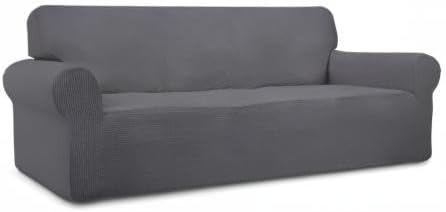 Easy-Going Stretch Sofa Slipcover 1-Piece Sofa Cover Furniture Protector Couch Soft with Elastic Bottom for Kids, Polyester Spandex Jacquard Fabric Small Checks (Sofa, Gray)
