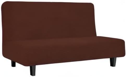Easy-Going Stretch Futon Sofa Slipcover Armless Sofa Bed Cover Furniture Protector Without Armrests with Elastic Bottom for Kids,Soft Jacquard Small Checks(Medium Futon,Coffee