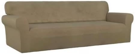 PureFit Super Stretch 4 Seater Sofa Slipcover – Spandex Non Slip Soft Couch Sofa Cover, Washable Furniture Protector with Non Skid Foam and Elastic Bottom for Kids, Pets (XX Large, Tan)