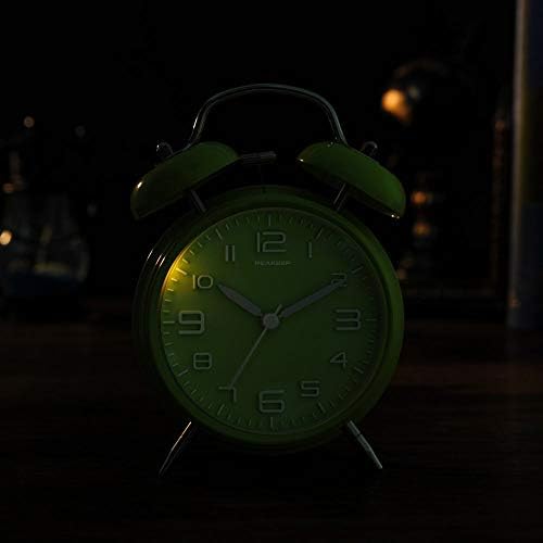 Peakeep 4 Inches Twin Bell Loud Alarm Clock for Heavy Sleepers | Backlight, Battery Operated Old Fashioned Alarm Clock for Bedrooms Kids' Room (3D-Dial, Green) - Image 6