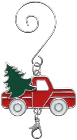Red Truck Christmas Ornament Hooks Set of 20, 3 Inch Christmas Tree Ornament Hangers with S Hook and Lobster Claw, Enameled Red Truck with Green Tree and White Wheels, Decorative Holiday Hanging Hooks - Image 6