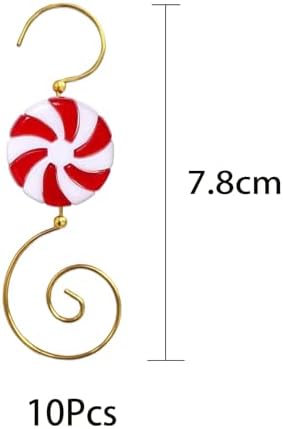 10 Pcs Ornament Hooks Metal Christmas Tree Red White Circular Candy Design Hangers Swirl Holiday Decorations - Image 5