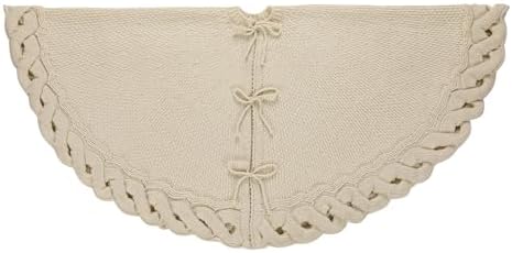 Sattiyrch Knit Christmas Tree Skirt – Classic Cable Knit Tree Base Wrap with Tie Closure – Cozy Holiday Décor for 7–9 ft Christmas Tree (Beige,48in) - Image 7