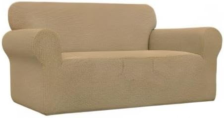 Easy-Going Stretch Loveseat Slipcover 1-Piece Sofa Cover Furniture Protector Couch Soft with Elastic Bottom for Kids Polyester Spandex Jacquard Fabric Small Checks (Loveseat, Golden)