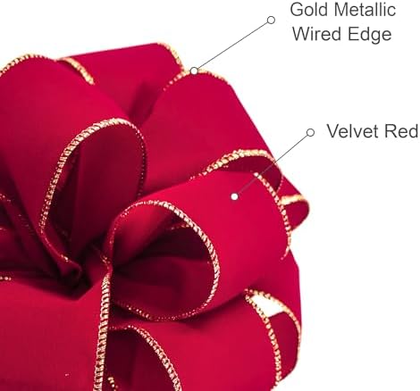 Christmas Tree Topper Bow - Bow: 11" sq. - Tails: 3 Yards Long Each - Velvet Red - Image 5