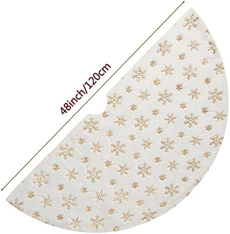 Sattiyrch Christmas Sequin Tree Skirt 48in, White Soft Thick with Golden Snowflakes Decorations for 8FT 9FT Xmas Tree - Image 7