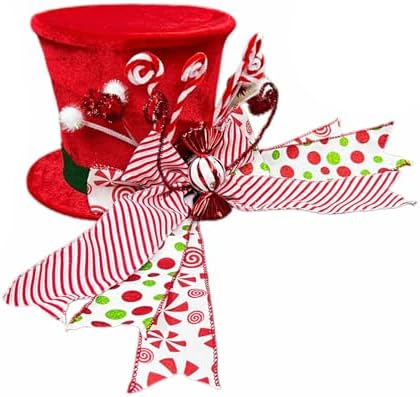 Christmas Candy Canes Tree Topper Velvet Red Hat with Peppermint Bows Ornament Santa Hat Tree Topper for Home Office Holiday Xmas Gift Tree Decoration (Red, 25cmx21cmx21cm) - Image 7