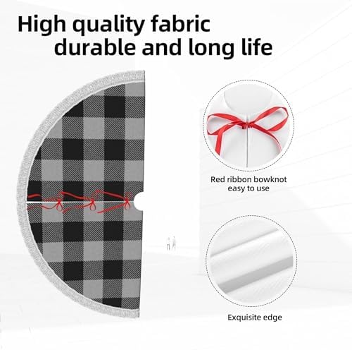 Christmas Tree Skirt 48" Inch Black and White Plaid Buffalo Xmas Tree Skirt Mat with White Tassel for Party Holiday, Tree Skirt Christmas Decorations - Image 7