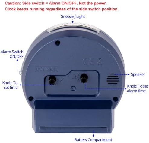 Tinload 4.3" No Ticking Analog Alarm Clock,Silent Readable for Seniors,Easy to Set,Gradual Rise Alarm,Big Numbers,On/Off Switch on Side,Gentle Wake,Snooze,Lighted on Demand,Battery Operated,Blue - Image 7