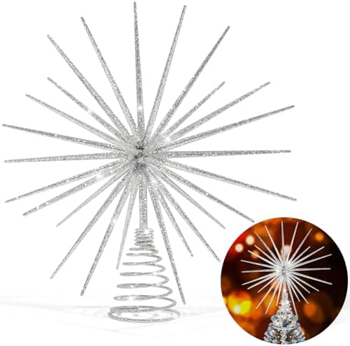 13.7 Inch Silver Christmas Tree Topper - 3D Burst Silver Tree Topper, Exploding Star Christmas Tree Decorations - Image 7