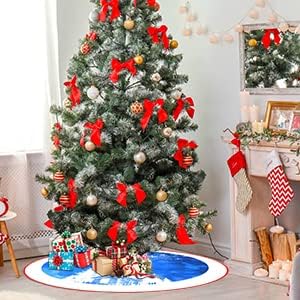 48 Inches Blue Christmas Tree Skirt Rustic Thick Xmas Tree Skirt with Snowflake Winter Happy New Year Decoration for Home Holiday Party - Image 7