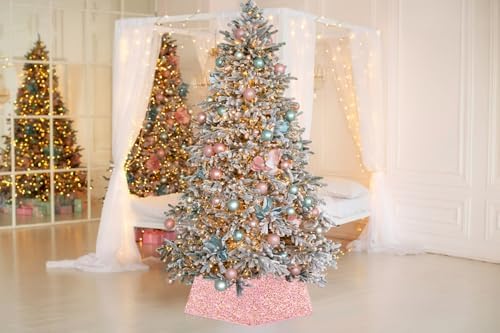 Sequin Christmas Tree Ring Collar Collapsible 25.59 Inch Pink Gold Tree Skirt Velvet Tree Stand Cover for 7.5ft Artificial Tree Home Xmas Ornaments - Image 6