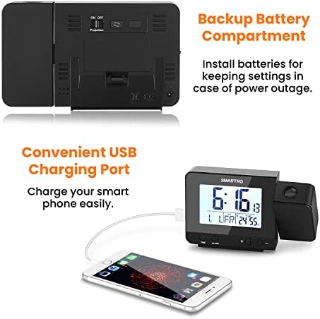 SMARTRO Digital Projection Alarm Clock for Bedrooms with Indoor Thermometer - Image 6