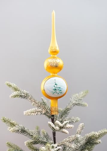 13 Inch Gold Christmas Tree Topper Red Mouth Blown 16 Inch Tree Topper Champagne Christmas Tree Topper Hand Decorated Made in Poland - Image 6