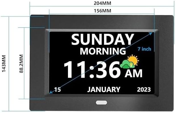 7 Inch Digital Clock with Day and Date for Elderly Alzheimer's Clock Customizable Alarms 3 Display Modes Large Font Alarm Clock for Seniors Auto DST Black