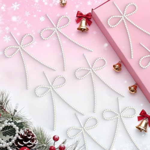 12 Pcs White Pearl Bow Ornaments for Christmas Tree Decorations Pearl Christmas Ornaments Hanging Christmas Tree Toppers for Xmas Gift Packaging Home Wreath Fireplace Fence Wedding Holiday Party Decor - Image 7