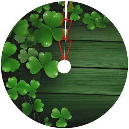 Christmas Tree Skirt, St Patrick's Day Sparkle Clovers Shamrocks Wood Xmas Large Tree Mat, Party Decorations 48" inches - Image 7