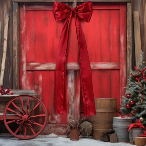 Daifunli 20 x 47 Inches Giant Satin Bow Christmas Tree Topper,Wine Red - Image 6