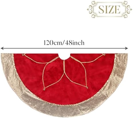 Valery Madelyn 48 Inch Red Gold Christmas Tree Skirt for Tree Decorations - Image 6