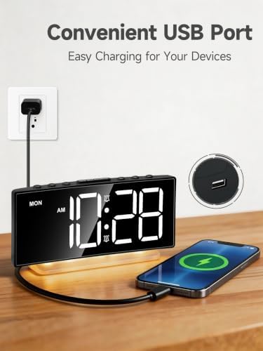 Cadmos Digital Alarm Clock - Extra Loud for Heavy Sleepers Adults Teens Kids, Rainbow Bedside Clock for Bedrooms, Large Display, 7 Color Night Light, Weekday & Weekend, 12/24h (Black+Dynamic) - Image 6