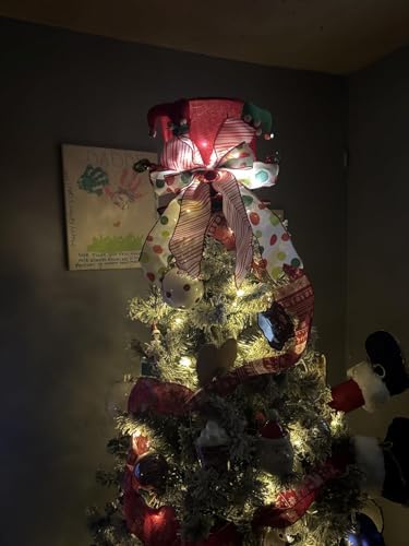 Christmas Tree Topper Hat Lighted, Large Red Bow Christmas Tree Topper with Warm Light Bulbs, Lighted Red Velvet Hat with Elf Legs Christmas Tree Decorations for Home Office Holiday Tree Decor - Image 7