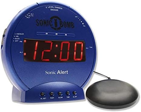 Sonic Alert Sonic Bomb Dual Alarm Clock with Bed Shaker, Blue Vibrating Alarm Clock Heavy Sleepers, Battery Backup | Wake with a Shake - Image 2