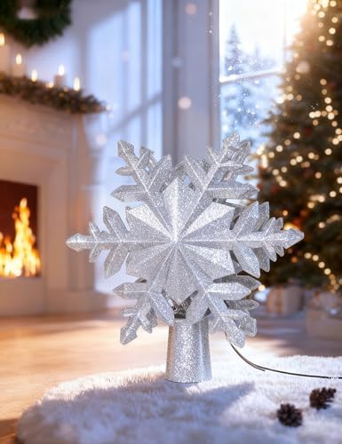 DG-Direct Christmas Tree Topper with Rotating Snowflake Projector, Silver - Image 6