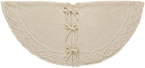Sattiyrch Knit Christmas Tree Skirt – Classic Cable Knit Tree Base Wrap with Tie Closure – Cozy Holiday Décor for 4–6 ft Christmas Tree (White,36in) - Image 6