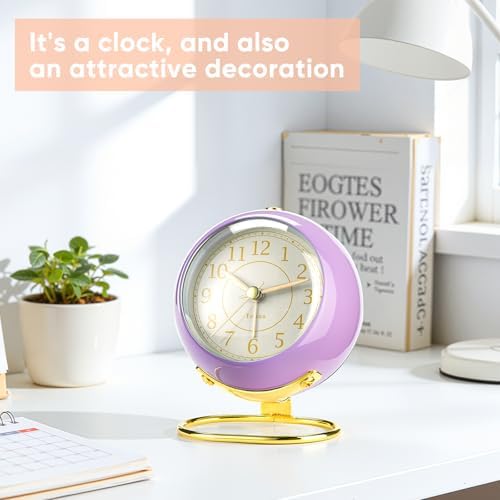 Tetino Analog Alarm Clocks,Retro Backlight Cute Simple Design Small Desk Clock with Night Light,Silent Non-Ticking,Battery Powered,for Kids,Teens,Bedroom,Travel,Kitchen,Bedside Desk Decor. (Purple) - Image 7