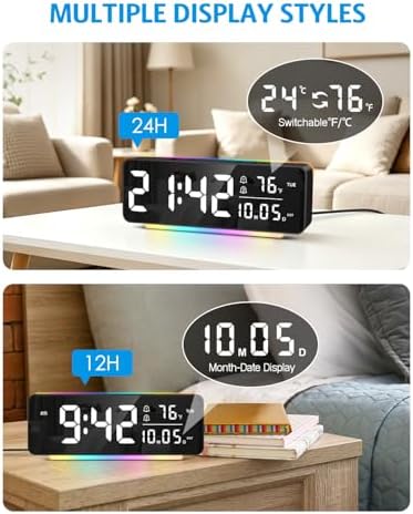 AMIR Digital Alarm Clock, 6.5" Large Display Bedside Clock, Plug-in Clock - Image 6