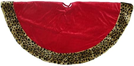 48" Red Velveteen with Cheetah Print Border Christmas Tree Skirt - Image 3
