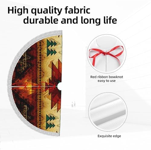 Christmas Tree Skirt 48" Inch Native American Indian Synthetic Xmas Tree Skirt Mat with White Tassel for Party Holiday, Tree Skirt Christmas Decorations - Image 7