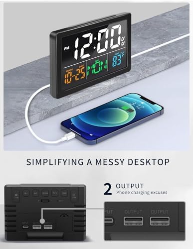 JALL Digital Clock with Date Day for Seniors, Electric Alarm Clocks for Bedrooms with Temperature, 2 Alarms, Dimmer, Dual USB Charger, Battery Backup, Volume Control, Snooze, Bedside Desk Clock, Black - Image 6