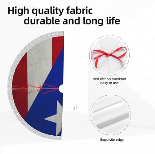 Christmas Tree Skirt 48" Inch Puerto Rico Flag Xmas Tree Skirt Mat with White Tassel for Party Holiday, Tree Skirt Christmas Decorations - Image 7