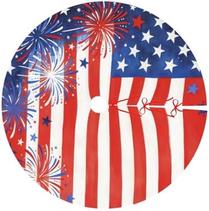 Christmas Tree Skirt, American Flag Firework Patriotic Memorial Day Xmas Large Tree Mat, New Year Festive Holiday Party Decorations 36" inches - Image 7