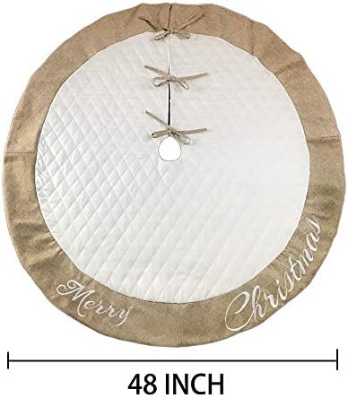 48 Inch Christmas Tree Skirt White Thick Luxury Quilted Cotton with Burlap Decoration for Merry Christmas Party Christmas Tree Skirt Decorations - Image 6