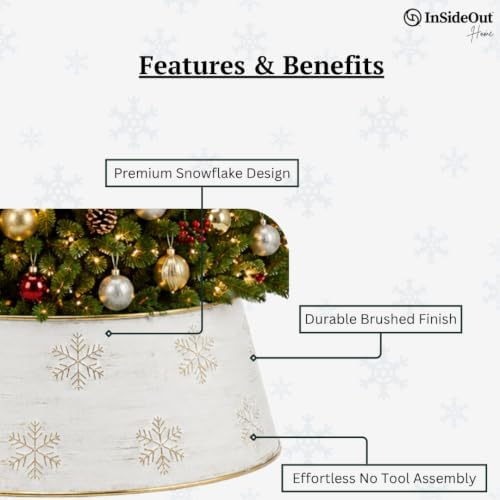 Snowflake White Christmas Tree Collar, Holiday Tree Skirt Alternative, Christmas Decorations for Tree, Decorative Metal Tree Ring, Fits Most Standard Tree Stands, White Snowflake Design - Image 6