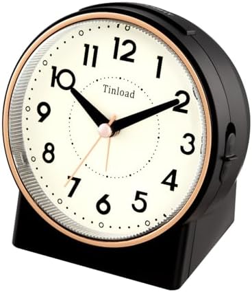Tinload 4.3" Retro Analog Alarm Clock, Vintage Decor, No Ticking Silent, Easy to Set, Gradual Rise Alarm, On/Off Switch on Side, Gentle Wake, Snooze, Lighted on Demand, Battery Operated, Retro Black - Image 7