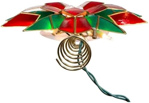 Kurt Adler 10-Light LED Capiz Poinsettia Tree Topper, Red & Green, 9.5" - Image 6