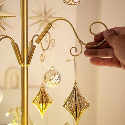 Barton 6.4ft Wrought Iron Ornament Display Christmas Hooks for Ornaments Small Craft Items Tree Easy Assembly and Stand - Gold - Image 7