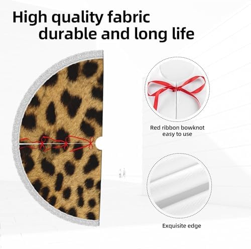 Christmas Tree Skirt 30" Inch Leopard Animal Print Xmas Tree Skirt Mat with White Tassel for Party Holiday, Tree Skirt Christmas Decorations - Image 7