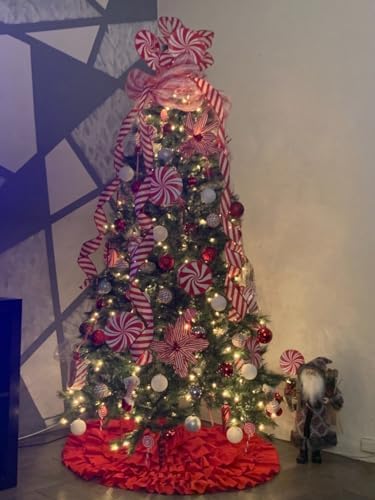 yuboo Large Red Ruffle Tree Skirt 48", Rustic Farmhouse Wedding Decorations, Tiered Fluffy Tree Skirt for Engagement Party & Mother Day Holiday Decor - Image 6