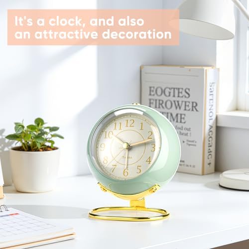 Analog Alarm Clocks,Retro Backlight Cute Simple design Small desk Clock With Night Light,Silent Non-Ticking,Battery Powered,For Kids,teens,Bedroom,travel,kitchen,Bedside Desk decor. (Nostalgic Green) - Image 7