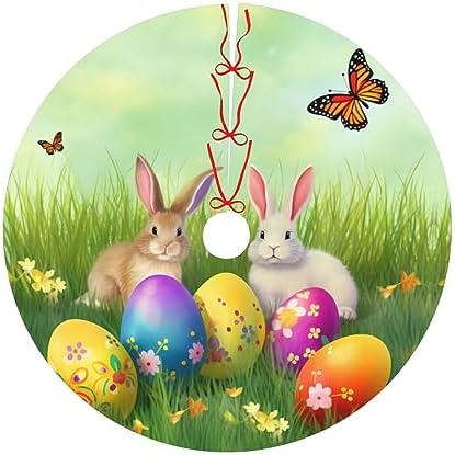 Easter Bunny Eggs Tree Skirts Xmas Ornaments, Spring Flower Rabbit Tree Mat for Christmas Party Holiday All Occasions 36" - Image 7
