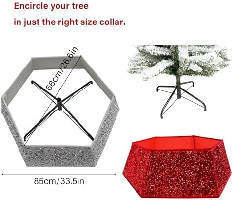Red Christmas Tree Collars for Atificial Trees, 33.5 Inch Sparkling Sequins Christmas Skirt, Base Cover,Holiday Home Decor Ring(Large) - Image 6
