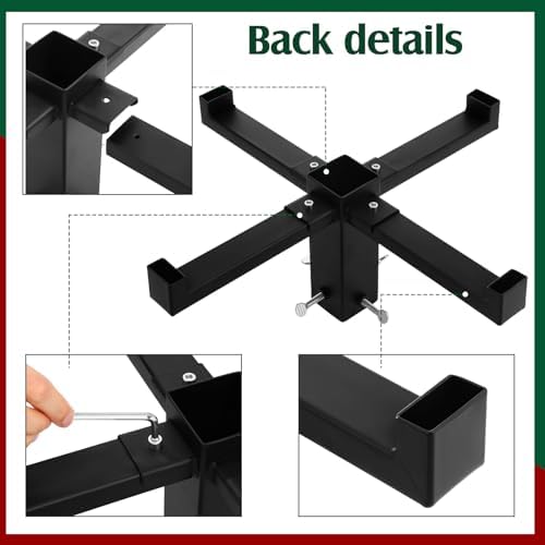 Hortsun Christmas Tree Stand Base for Artificial Real Live Trees Square Portable Iron Metal Holder, Fits up to 7 FT Xmas Fake Trees with 2 Inch Diameter Pole or Less Detachable Stand for Party(Black) - Image 6