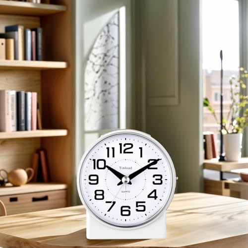 Tinload 4.3" No Ticking Analog Alarm Clock,Silent Readable for Seniors,Easy to Set,Gradual Rise Alarm,Big Numbers,On/Off Switch on Side,Gentle Wake,Snooze,Lighted on Demand,Battery Operated,White - Image 7