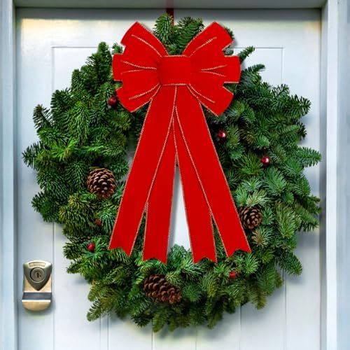 Hongsome 2 Pcs Large 12?€?x24?€? Red Velvet Christmas Bows Outdoor Decorations - Image 6
