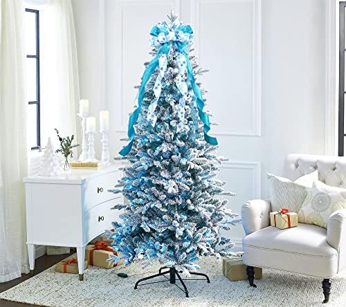 MEEDEE Blue Christmas Tree Topper 12" Wide Glitter Christmas Bows Snowflake Ribbon Bow Blue Tree Topper Bows for Christmas Tree Decorations (1 Pack) - Image 6